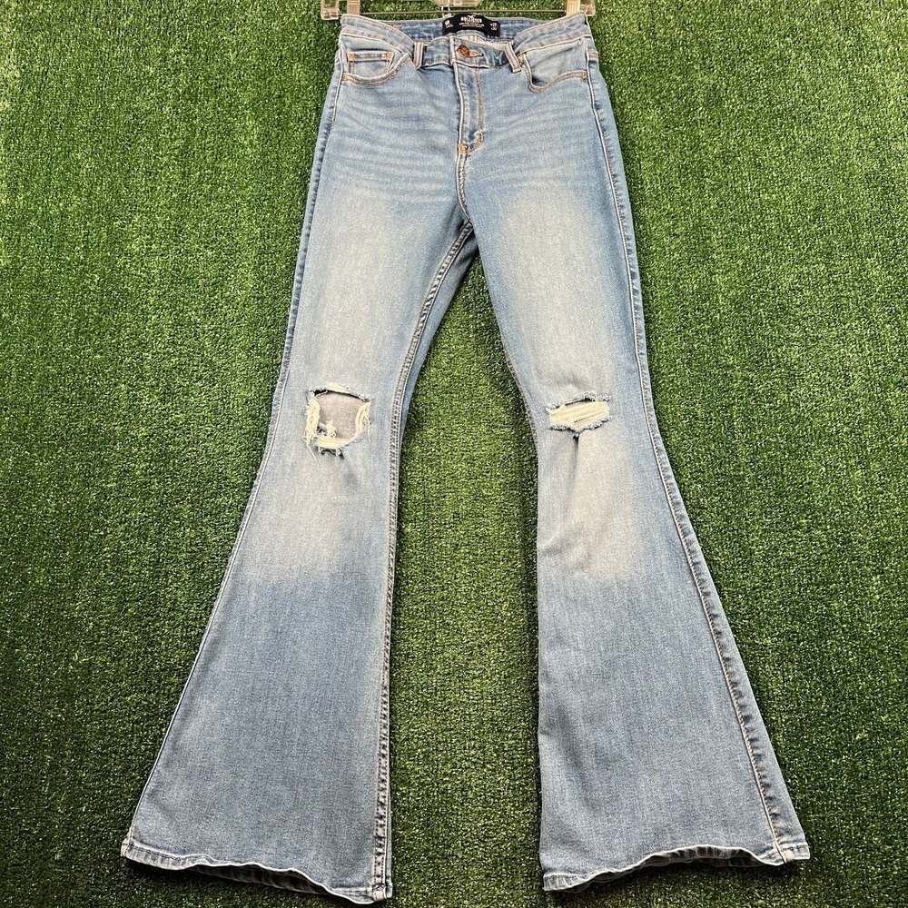 Hollister Flare Jeans Womens 26x29.5 Light Wash Distressed Stretch Flare Modern